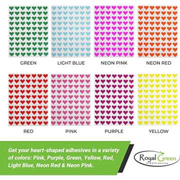 Royal Green 10 Color Decorative Heart Stickers - Scrapbooking Stickers, Packaging Stickers, Arts & Crafts Sticker Labels for Scrapbooks & More - 0.5 inch, 700-Pack