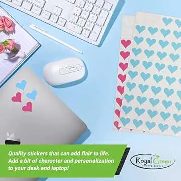 Royal Green 10 Color Decorative Heart Stickers - Scrapbooking Stickers, Packaging Stickers, Arts & Crafts Sticker Labels for Scrapbooks & More - 0.5 inch, 700-Pack