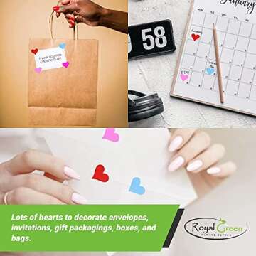 Royal Green 10 Color Decorative Heart Stickers - Scrapbooking Stickers, Packaging Stickers, Arts & Crafts Sticker Labels for Scrapbooks & More - 0.5 inch, 700-Pack