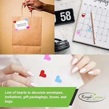 Royal Green 10 Color Decorative Heart Stickers - Scrapbooking Stickers, Packaging Stickers, Arts & Crafts Sticker Labels for Scrapbooks & More - 0.5 inch, 700-Pack