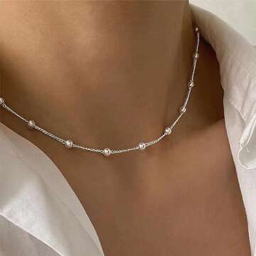 Silver Pearl Necklace for Women, Silver Plated Dainty Layered Single Pearl Necklace Simple Pearl Choker Chain Necklace Silver Layered Necklaces for Women Trendy Jewelry Gifts