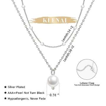Silver Pearl Necklace for Women, Silver Plated Dainty Layered Single Pearl Necklace Simple Pearl Choker Chain Necklace Silver Layered Necklaces for Women Trendy Jewelry Gifts