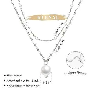 Silver Pearl Necklace for Women, Silver Plated Dainty Layered Single Pearl Necklace Simple Pearl Choker Chain Necklace Silver Layered Necklaces for Women Trendy Jewelry Gifts