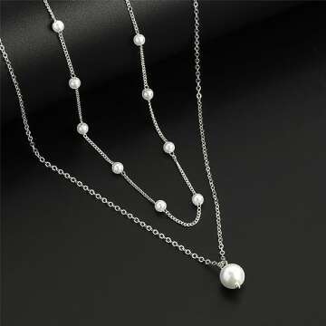 Silver Pearl Necklace for Women, Silver Plated Dainty Layered Single Pearl Necklace Simple Pearl Choker Chain Necklace Silver Layered Necklaces for Women Trendy Jewelry Gifts