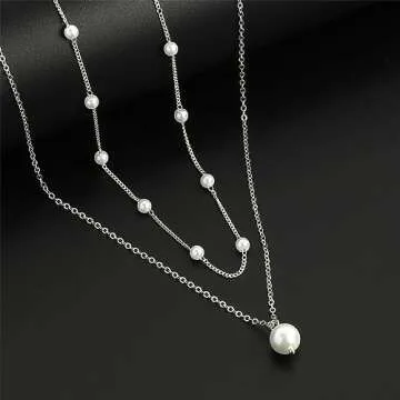 Silver Pearl Necklace for Women, Silver Plated Dainty Layered Single Pearl Necklace Simple Pearl Choker Chain Necklace Silver Layered Necklaces for Women Trendy Jewelry Gifts