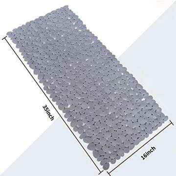 SONGZIMING Pebble Bath Mat 35x16 Inches for Bathtub to Non Slip in Shower with Drain Holes, Suction Cups (Grey)