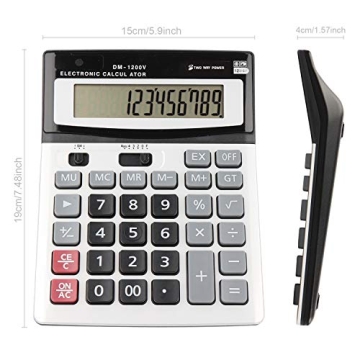 HIHUHEN Large Electronic Calculator - Dual Power & 12 Digit Display