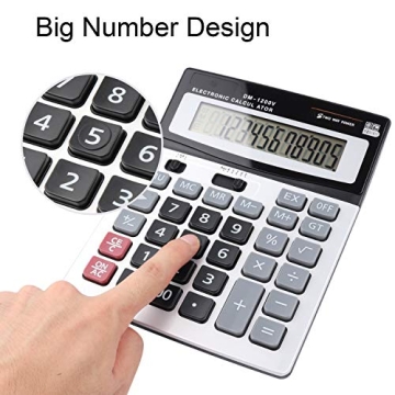 HIHUHEN Large Electronic Calculator - Dual Power & 12 Digit Display