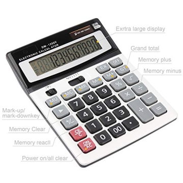HIHUHEN Large Electronic Calculator - Dual Power & 12 Digit Display