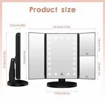 WEILY Lighted Vanity Makeup Mirror 1x/2x/3x Magnification Trifold with 21 LED Lights Touch Screen and USB Charging, 180 Degree Adjustable Stand for Countertop Cosmetic Makeup Mirror(Black)