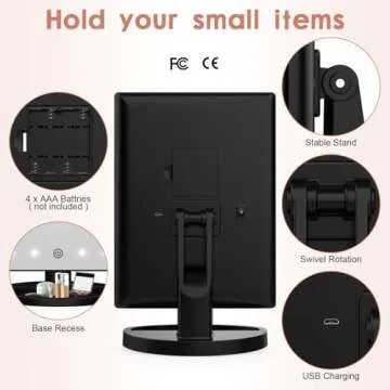 WEILY Lighted Vanity Makeup Mirror 1x/2x/3x Magnification Trifold with 21 LED Lights Touch Screen and USB Charging, 180 Degree Adjustable Stand for Countertop Cosmetic Makeup Mirror(Black)