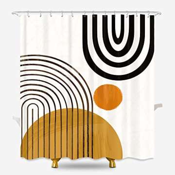 KOMLLEX Boho Shower Curtain 60Wx72H Inch Modern Neutral Shower Curtain Abstract Mid Century Geometri...