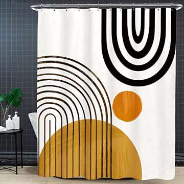 KOMLLEX Boho Shower Curtain 60Wx72H Inch Modern Neutral Shower Curtain Abstract Mid Century Geometric Cute Sun Minimalist Aesthetic Semicircle Bath Accessories Fabric Polyester 12 Pack Hooks
