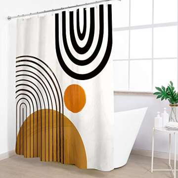 KOMLLEX Boho Shower Curtain 60Wx72H Inch Modern Neutral Shower Curtain Abstract Mid Century Geometric Cute Sun Minimalist Aesthetic Semicircle Bath Accessories Fabric Polyester 12 Pack Hooks