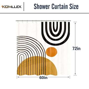 KOMLLEX Boho Shower Curtain 60Wx72H Inch Modern Neutral Shower Curtain Abstract Mid Century Geometric Cute Sun Minimalist Aesthetic Semicircle Bath Accessories Fabric Polyester 12 Pack Hooks