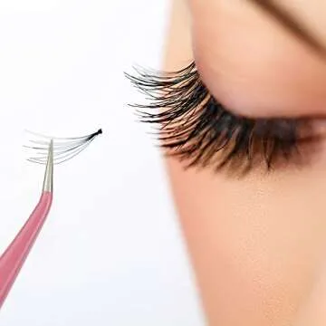 EAONE 4 Pieces Eyelash Extension Tweezers, Stainless Steel Lash Tweezers Straight and Curved Tip Professional Tools Set Tweezers Nipper for Eyelash Extensions with 1 Flannel Bag- Pink