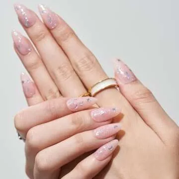 GLAMERMAID Gel Press on Nails - Glitter Star & Nude Pink