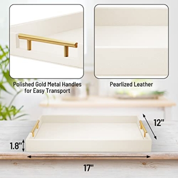 Elegant Large Wood Serving Tray with Gold Handles