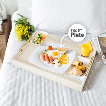 Elegant Large Wood Serving Tray with Gold Handles
