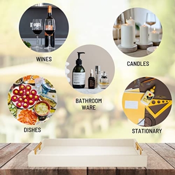 Elegant Large Wood Serving Tray with Gold Handles