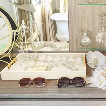 Elegant Large Wood Serving Tray with Gold Handles