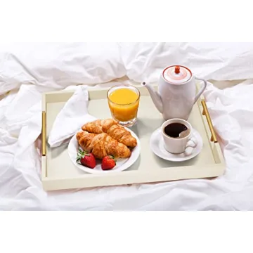 Elegant Large Wood Serving Tray with Gold Handles