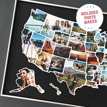 USA Photo Map - 50 States Travel Map - 24 x 36 in - Printed on Flexible Vinyl and Rewritable - Inclu...