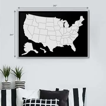 USA Photo Map - 50 States Travel Map - 24 x 36 in - Printed on Flexible Vinyl and Rewritable - Includes Secure Photo Maker - Unframed - Black