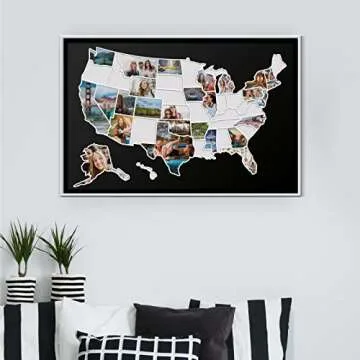 USA Photo Map - 50 States Travel Map - 24 x 36 in - Printed on Flexible Vinyl and Rewritable - Includes Secure Photo Maker - Unframed - Black