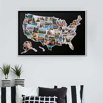 USA Photo Map - 50 States Travel Map - 24 x 36 in - Printed on Flexible Vinyl and Rewritable - Includes Secure Photo Maker - Unframed - Black