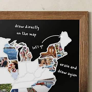 USA Photo Map - 50 States Travel Map - 24 x 36 in - Printed on Flexible Vinyl and Rewritable - Includes Secure Photo Maker - Unframed - Black