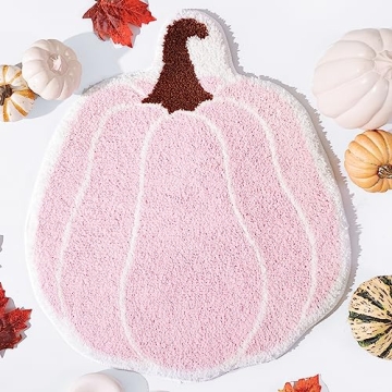 TRUEDAYS Bathroom Rugs Halloween Pink Rug Cute Pumpkin Bath Mat for Living Room, Bedroom Small Fluffy Washable Rug Non Slip Bath Mats Thanksgiving Door Mat Autumn
