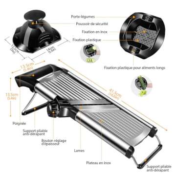 MASTERTOP Adjustable Mandoline Food Slicer Vegetable Slicer Fruit Cutter Stainless Steel Kitchen Julienne Slicer For Kitchen Waffle Fry Cut Potato Chip Vegetable Onion Cheese French Fry