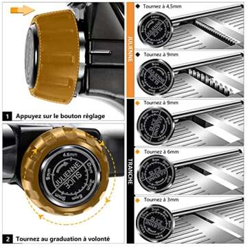 MASTERTOP Adjustable Mandoline Food Slicer Vegetable Slicer Fruit Cutter Stainless Steel Kitchen Julienne Slicer For Kitchen Waffle Fry Cut Potato Chip Vegetable Onion Cheese French Fry