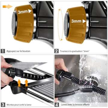 MASTERTOP Adjustable Mandoline Food Slicer Vegetable Slicer Fruit Cutter Stainless Steel Kitchen Julienne Slicer For Kitchen Waffle Fry Cut Potato Chip Vegetable Onion Cheese French Fry