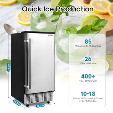 ICEPURE Under Counter Ice Maker with Drain Pump - 15 inch, 85 lbs/24H, ETL Certified