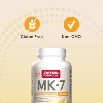 Jarrow Formulas MK-7 90 mcg - Bioactive Form of Vitamin K2 - 120 Servings (Softgels) - For Bone & Cardiovascular Health - Vitamin K2 MK-7 Dietary Supplement - K2 Vitamin Supplement MK-7 - Gluten Free