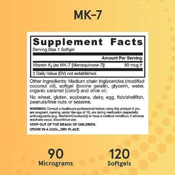 Jarrow Formulas MK-7 90 mcg - Bioactive Form of Vitamin K2 - 120 Servings (Softgels) - For Bone & Cardiovascular Health - Vitamin K2 MK-7 Dietary Supplement - K2 Vitamin Supplement MK-7 - Gluten Free