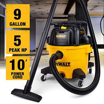 DEWALT 9 Gallon Wet/Dry Vac, 5HP Heavy-Duty Shop Vacuum, Wet/Dry Suction Blow Function 3 in 1, DXV09P