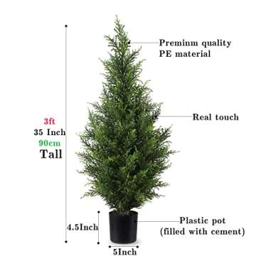 Artificial Topiary Cedar Trees 3FT Artificial Cedar Pine Tree Potted Plant Fake Plants Tall Artifici...