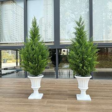 Artificial Topiary Cedar Trees 3FT Artificial Cedar Pine Tree Potted Plant Fake Plants Tall Artificial Plants Shrubs for Indoors Outdoors Garden Home Decor (2 Pack)