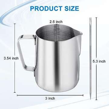 ENLOY Milk Frothing Pitcher - 12oz/20oz Stainless Steel Jug for Perfect Latte Art