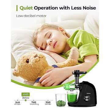 Jocuu Slow Masticating Juicer with 2-Speed Modes - Cold Press Juicer Machine - Quiet Motor & Reverse Function - Easy to Clean Juicer Extractor - Juice Recipes for Fruits & Vegetables (Black)