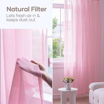 Anjee Light Pink Sheer Curtains 96 Inches Long 2 Panels Set for Girls Bedroom Living Room,Kids Nurse...