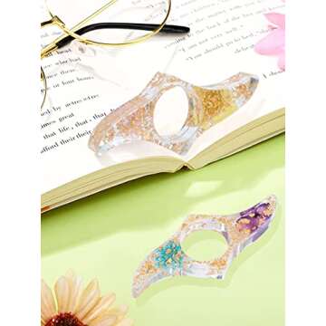 Book Page Holder for Reading, 2 Pcs Dried Flower Resin Transparent Thumb Bookmark, Book Accessories for Reading Lovers, Gifts for Bookworm, Readers, Literary, Students, Teachers
