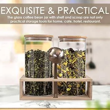 2 PCS Coffee Containers, Sealed Glass Containers with Spoon for Ground Coffee, Beans, Tea, Sugar, Nuts and Loose Tea Storage Jars 2x 45oz