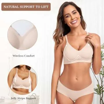 OEAK Womens Comfortable Wireless Push Up Bras - Smooth Seamless V Neck Basic Bralette