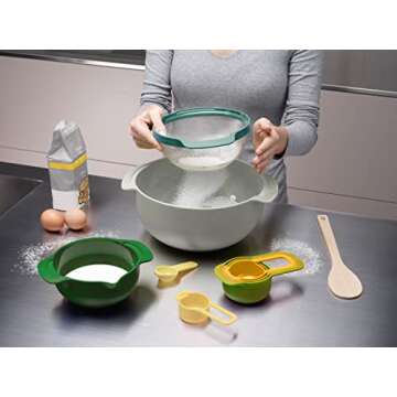 Joseph Joseph Nest 9 Nesting Bowls Set with Mixing Bowls Measuring Cups Sieve Colander, 9-Piece, Blue