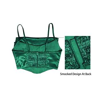 Kolagri Women Satin Backless Cami Corset Crop Tops Cowl Neck Cute Summer Casual Boned Vests Tank Top Cocktail Bustiers Green S