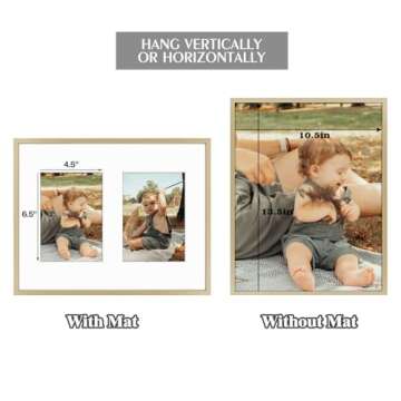 Golden State Art, 7x5 Aluminum Collage Frame, Displays 5x7 Pictures With 2 Openings Mat or One 11x14 Photo, Real Glass, Portrait/Landscape Wall Display, Gold, 1 Pack